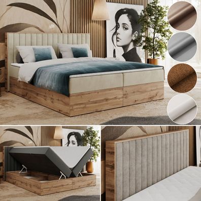 Polsterbett ALBERO 4 mit Bettkasten Eiche Wotan, Boxspringbett mit Kopfteil