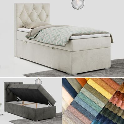Einzelbett, Boxspringbett 90x200 cm mit Multipocket-Matratze, Jugendbett ALDA