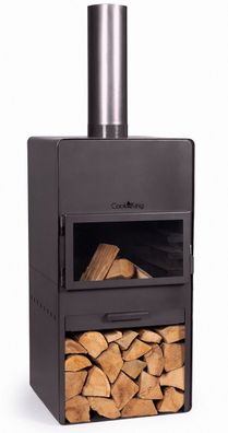 Gartenkamin "Vento" Gartenofen mit gehärtetem Glas H 150 cm zum Heizen und Grillen