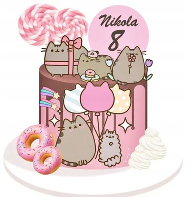 Pusheen Essbar Katze Tortenaufleger Torte Geburstag Zuckermasse + NAME