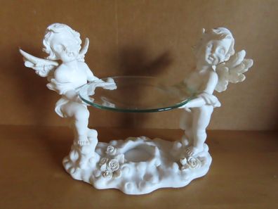Duftlampe Duftöllampe Aromalampe weiß zwei Engel halten eine Glasschale ca.17 cm hoch