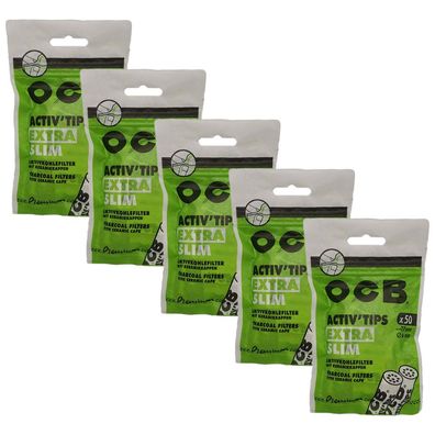 OCB Activ Tips Extra Slim, Aktivkohle-Filter, 5 Beutel
