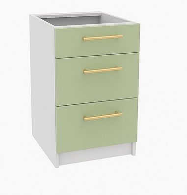 Schubladenunterschrank 50 cm Salbeigrün Vollauszug Soft-Close LINDA, PURE LINE