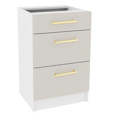 Schubladenunterschrank 50 cm Kaschmir Vollauszug Soft-Close LINDA, PURE LINE