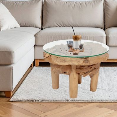 Teak Couchtisch BOSCO-60cm Natural Massivholz Teakwurzel Wohnzimmertisch Tisch