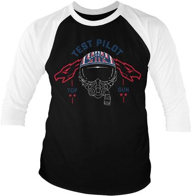 Top Gun Test Pilot Baseball 3/4 Sleeve Tee Longsleeve White-Black