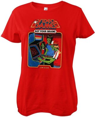 Steven Rhodes Video Games Rot Your Brains Girly Tee Damen T-Shirt Red