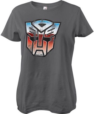 Transformers Distressed Autobot Shield Girly Tee Damen T-Shirt Darkgrey
