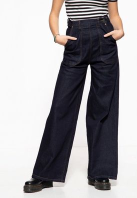 Queen Kerosin Damen Flared Jeans Dunkelblau