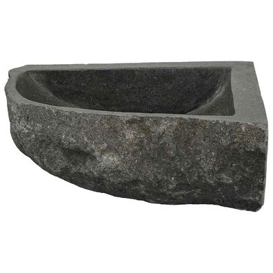 Wandhängendes Eck-Waschbecken Grau aus Flussstein 37x37x12 cm, rustikal & poliert