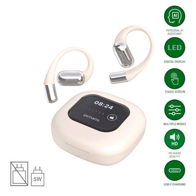 4smarts Open-Ear Bluetooth Kopfhörer SkyBuds AI Screen, beige