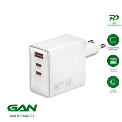 4smarts Netzladegerät GaN Pocket 100W 2C+1A, weiss