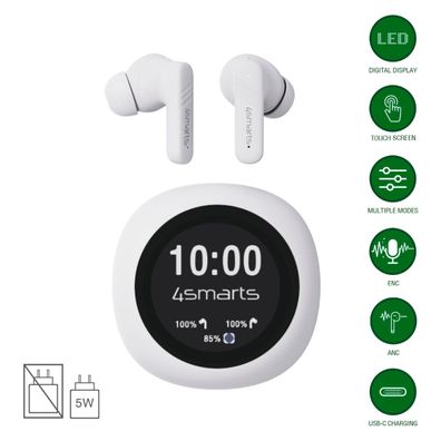 4smarts TWS Bluetooth Kopfhörer SkyBuds Screen Pro ANC, eiß