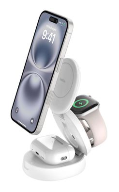 Belkin Klappbare Magnetische 3-in-1-Ladestation mit Qi2, weiss