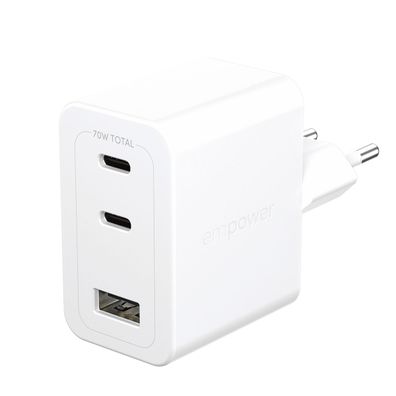 empower Turbo 70W Multiple Charger 2xUSB-C+USB-A/EU-Plug/white