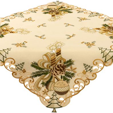 Tischdecke Weihnachten Mitteldecke Weihnachtsdecke 85x85 Tischwäsche Gold Bestickt