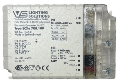 Vossloh Schwabe LED Driver ECXe 700.199 | 40W 60V 700mA | 186531
