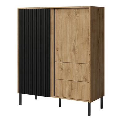 AX LIVING Hohe Kommode Mikasso 1 - 100 cm Breite, Modern Eiche/Schwarz
