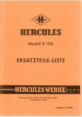 Ersatzteilliste Hercules Modell K 100, Motorrad, Oldtimer, Klassiker