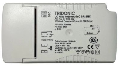 Tridonic LED Driver LC 45W 1050mA fixC SR SNC 30-43V | 87500402