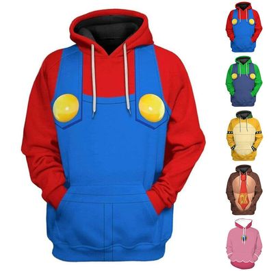 Super Mario Karneval Kostum Cosplay Damen Herren Sweatshirt Kapuzenpullover DE