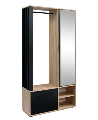 AX LIVING Garderobe Flur Milanoir - 100 cm mit Spiegel, Artisan Eiche/Schwarz
