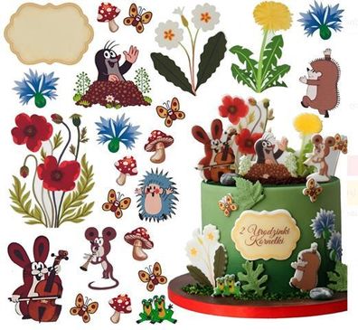 Maulwurf Essbar Hügel Tortenaufleger Torte Geburstag Zuckermasse + NAME