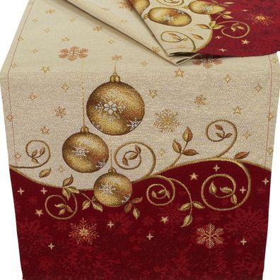Tischläufer Weihnachten Gobelin Tischdecke 45 x 140 Rot Gold Tischwäsche Hossner