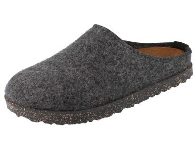 Haflinger Manhattan Damen Hausschuhe Clog Filzschuhe Hüttenschuhe grau Wollfilz