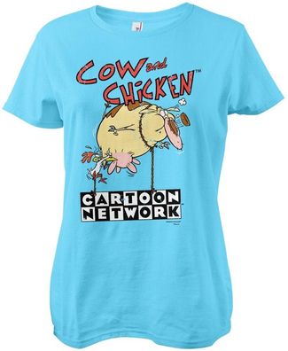 Cow And Chicken Balloon Girly Tee Damen T-Shirt Skyblue