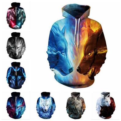 Herren Damen Wolf Kapuzenpullover Hoodie Sweatshirts Pullover Pulli Sweatjacke