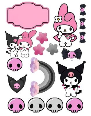 Kuromi Essbar Weißer Hase Tortenaufleger Torte Geburstag Zuckermasse + NAME k07