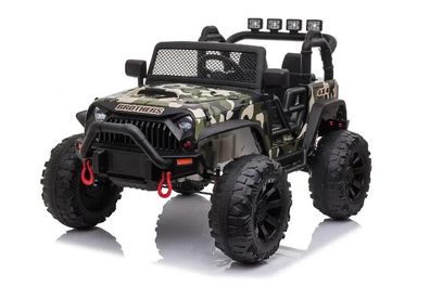 Offroad Kinder Elektroauto 12V in Camouflage - 2x35W, EVA-Räder, Leder, inkl. RC