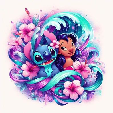 Lilo & Stitch Essbar Zuckermasse Tortenbild Tortenaufleger + 4 Muffin s01