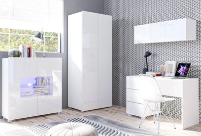 AX LIVING Büro Schrankwand Kossana 8 Funktional und Modern Design Weiß