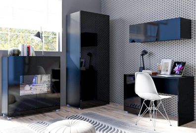 AX LIVING Büro Schrankwand Kossana 8 - Funktional und Modern, Schwarz