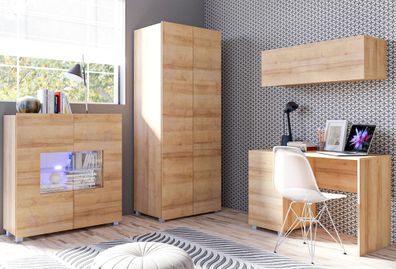 AX LIVING Büro Schrankwand Kossana 8 - Funktional Goldene Eiche matt