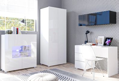 AX LIVING Büro Schrankwand Kossana 8 - Funktional Modern Schwarz/Weiß