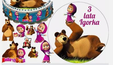 Masha and the Bear Essbar Zuckermasse Tortenbild Tortenaufleger + 4 Muffin