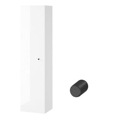 Badezimmer Hochhängeschrank Hochschrank LARGA 160 Weiß, Schwarz Knopf mit Spiegel