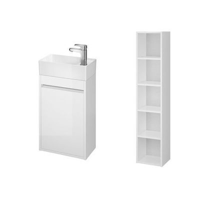 Badmöbel Set CREA 40 Waschbecken-Unterschrank mit Hochschrank 140x30x25 Badregal Weiß