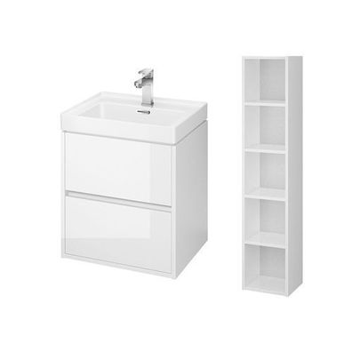 Badmöbel Set CREA 50 Waschbecken-Unterschrank mit Hochschrank 140x30x25 Badregal Weiß