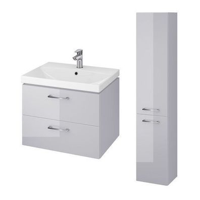 Badmöbel Set LARA CITY 60 Waschbecken-Unterschrank mit Hochschrank 150x30x25, Grau