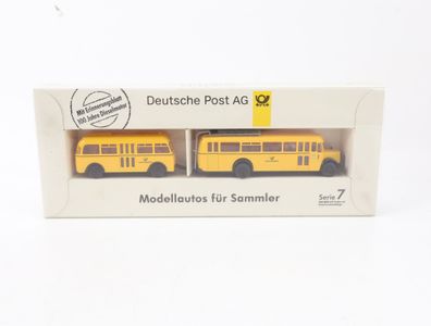 Brekina H0 Modellauto Set Deutsche Post AG Serie 7 Postbus mit Anhänger 1:87