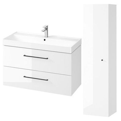 Badmöbel Set LARGA 100 Waschbecken-Unterschrank, Hochschrank 160 mit Spiegel, Weiß