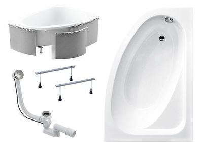 Badewanne Eckwanne Acryl CORNEA 150x100 Rechts Styropor | Ablauf & Füße GRATIS !