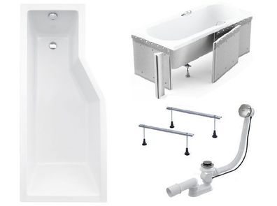 Badewanne Eckwanne Integra 170x75 Links Styropor Duschwand 3-teilig | Ablauf GRATIS!