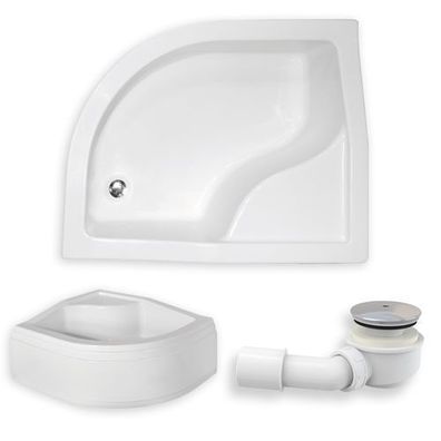 Duschwanne Halbrund MAXI 100x80 Links AcrylSchürze | Ablaufgarnitur & Füße im SET