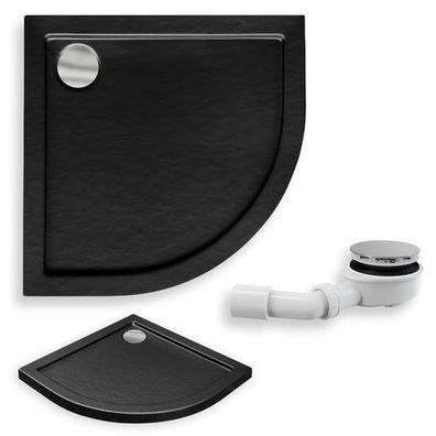 Duschwanne Viertelkreis Acryl ARON 80x80x5,5 Schwarz Steinoptik | Ablauf im SET !