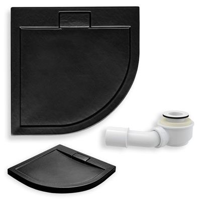 Duschwanne Viertelkreis Acryl AXIM SLIM 90x90x4.5 Schwarz Steinoptik | Ablauf im SET!